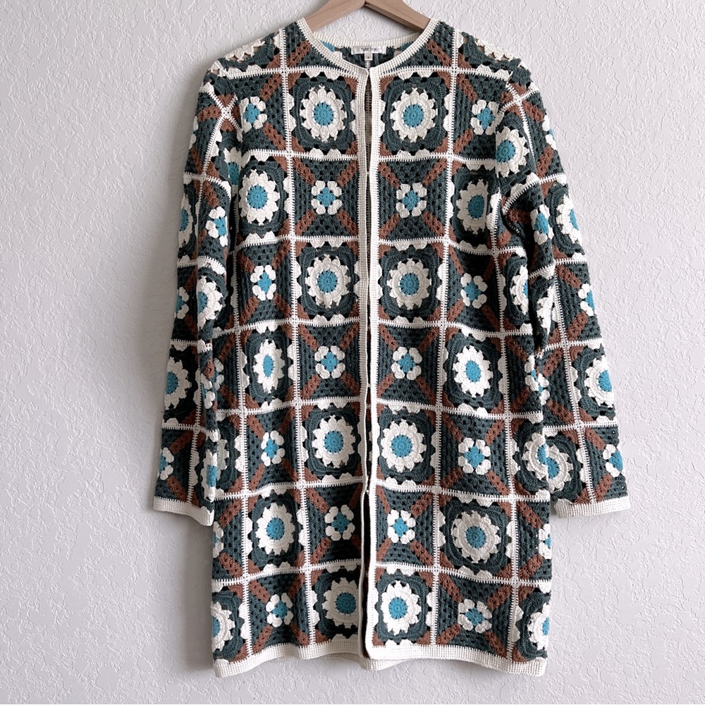 Tyler Böe Crocheted Mid Length Cardigan Sweater Granny Square Crochet S … - Picture 3 of 16
